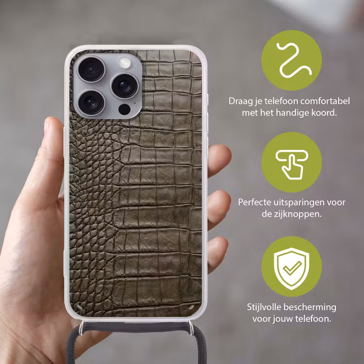 Krokodillenleer - Structuur - Groen Hoesje iPhone 16 Pro Max met koord klein -sfeer2_NL