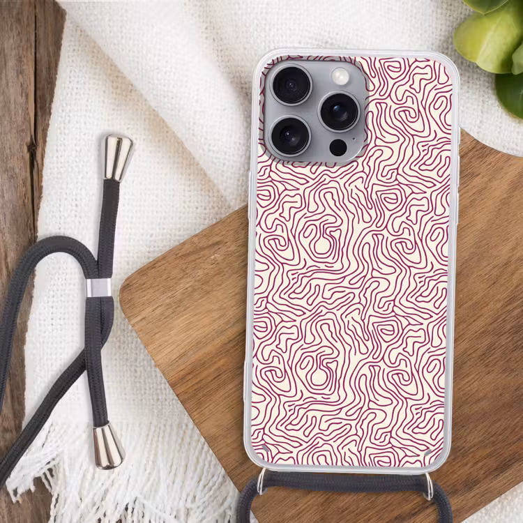 Kronkelende lijn - Magenta - Crème Hoesje iPhone 16 Pro Max met koord klein 804 -sfeer4