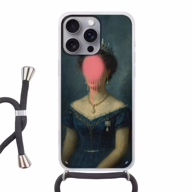 Kroon - Roze druipend verf - Portret Hoesje iPhone 16 Pro Max met koord klein -3d