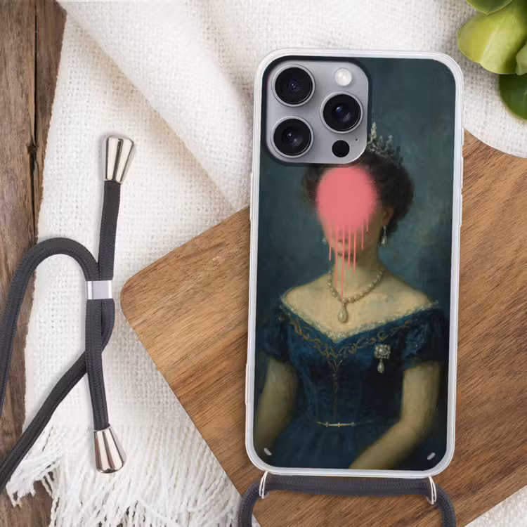 Kroon - Roze druipend verf - Portret Hoesje iPhone 16 Pro Max met koord klein -sfeer4
