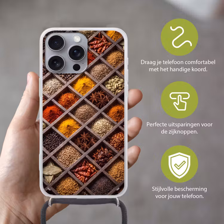 Telefoonhoesje met koord - Kruiden - Houten - Eten — 4