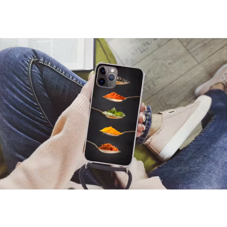Kruiden - Lepel - Specerijen - Zwart - Italiaans Hoesje iPhone 12 Pro met koord klein -hand