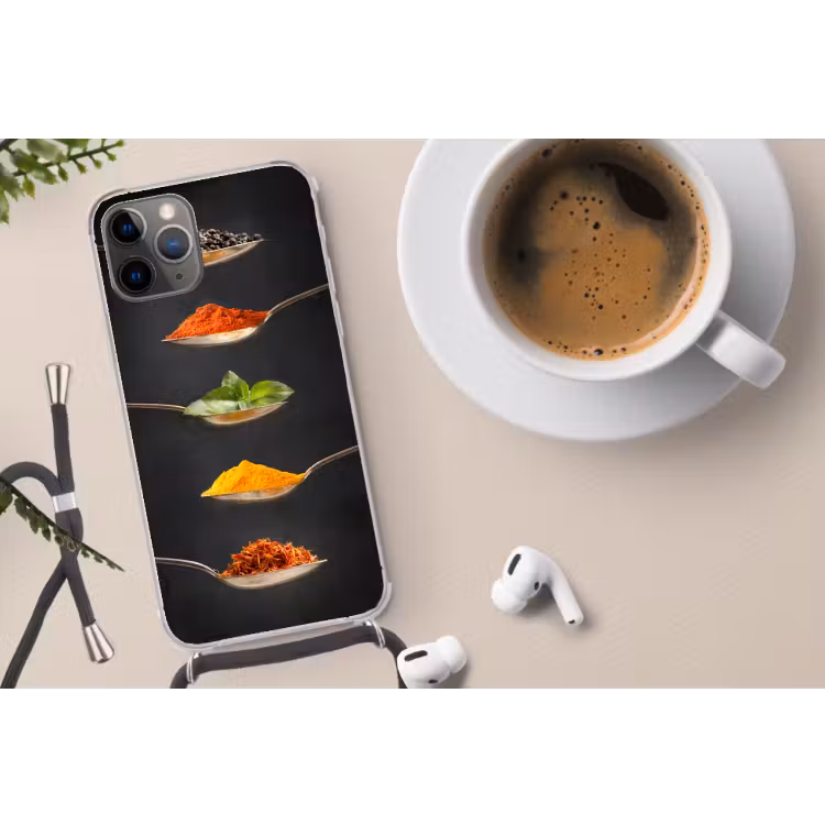 Kruiden - Lepel - Specerijen - Zwart - Italiaans Hoesje iPhone 12 Pro met koord klein -oordop