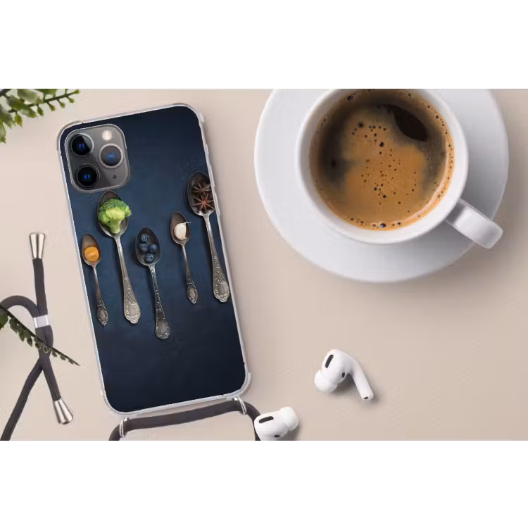 Kruiden - Lepel - Zilver - Specerijen - Industrieel Hoesje iPhone 12 Pro met koord klein -oordop