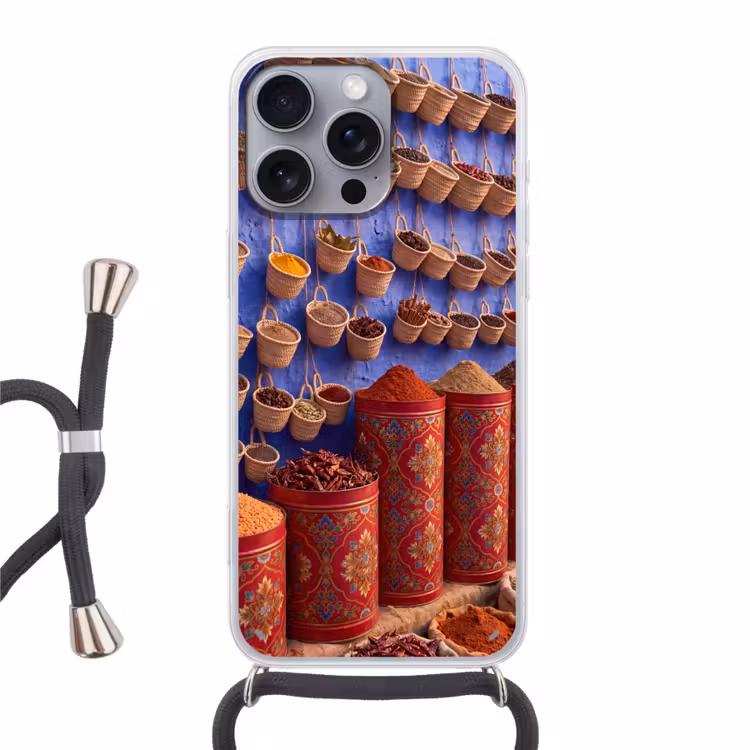 Telefoonhoesje met koord - Kruiden - Manden - Markt - Kruiden - Manden - Markt Hoesje iPhone 16 Pro Max met koord klein