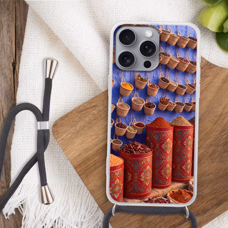 Telefoonhoesje met koord - Kruiden - Manden - Markt - Kruiden - Manden - Markt Hoesje iPhone 16 Pro Max met koord klein