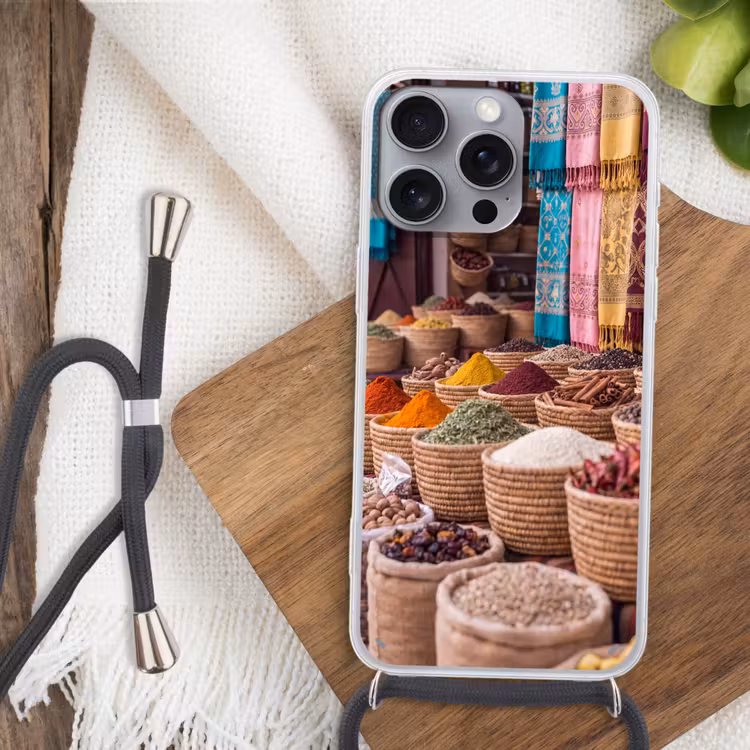 Telefoonhoesje met koord - Kruiden - Manden - Oosters - Kruiden - Manden - Oosters Hoesje iPhone 16 Pro Max met koord klein