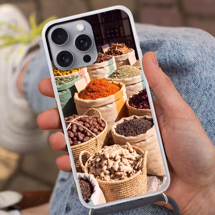 Telefoonhoesje met koord - Kruiden - Markt - Kleurrijk - Kruiden - Markt - Kleurrijk Hoesje iPhone 16 Pro Max met koord klein