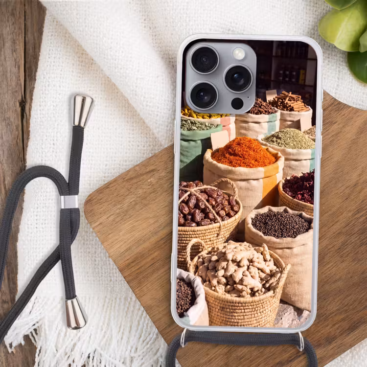 Telefoonhoesje met koord - Kruiden - Markt - Kleurrijk - Kruiden - Markt - Kleurrijk Hoesje iPhone 16 Pro Max met koord klein