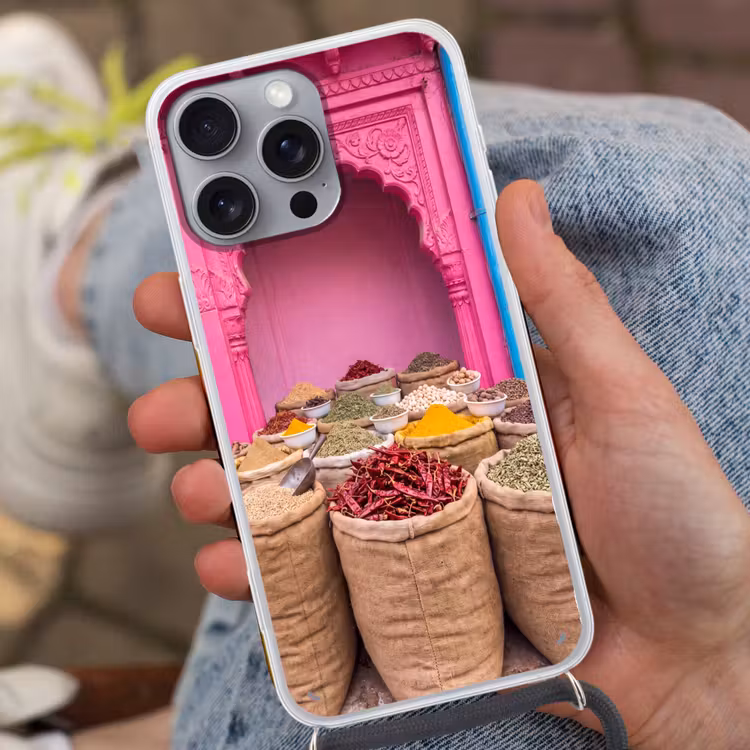 Telefoonhoesje met koord - Kruiden - Markt - Roze - Kruiden - Markt - Roze Hoesje iPhone 16 Pro Max met koord klein
