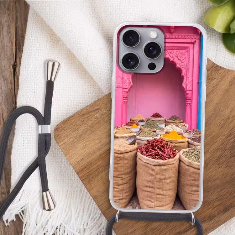 Telefoonhoesje met koord - Kruiden - Markt - Roze - Kruiden - Markt - Roze Hoesje iPhone 16 Pro Max met koord klein