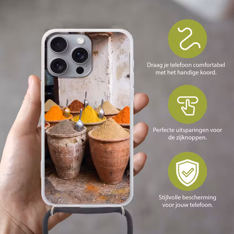 Telefoonhoesje met koord - Kruiden - Potten - Oosters - Kruiden - Potten - Oosters Hoesje iPhone 16 Pro Max met koord klein