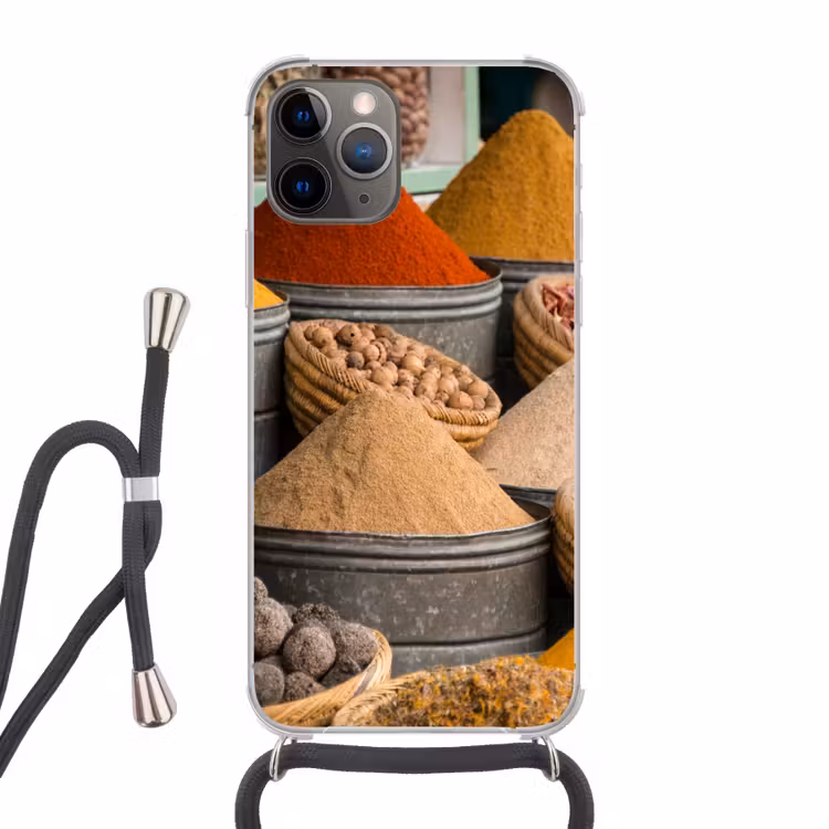 Kruiden - Ton - Specerijen - Geel - Bruin Hoesje iPhone 12 Pro met koord klein -3d