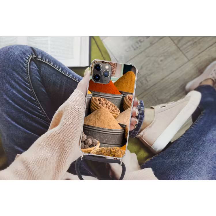 Kruiden - Ton - Specerijen - Geel - Bruin Hoesje iPhone 12 Pro met koord klein -hand