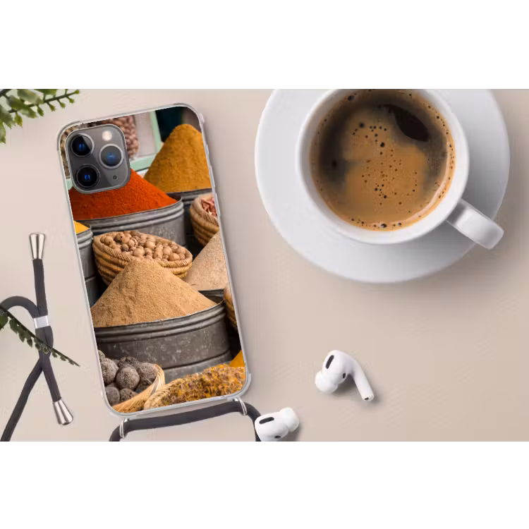 Kruiden - Ton - Specerijen - Geel - Bruin Hoesje iPhone 12 Pro met koord klein -oordop