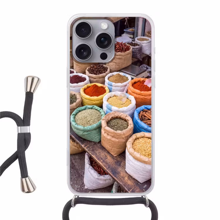 Telefoonhoesje met koord - Kruiden - Zakken - Markt - Kruiden - Zakken - Markt Hoesje iPhone 16 Pro Max met koord klein