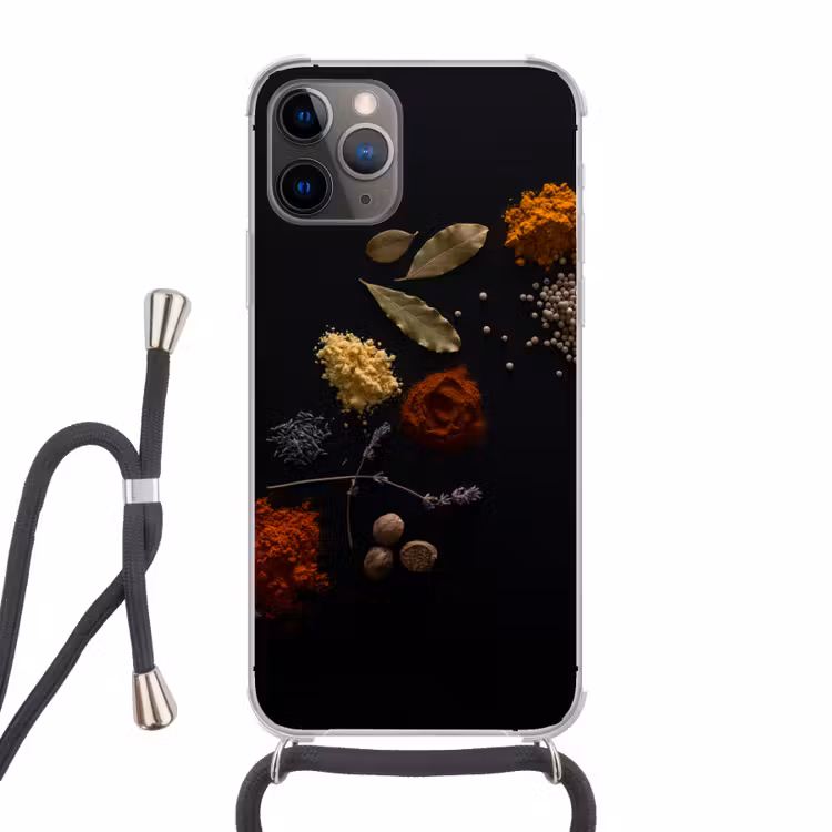 Kruiden - Zwart - Specerijen - Keuken - Koken Hoesje iPhone 12 Pro met koord klein -3d