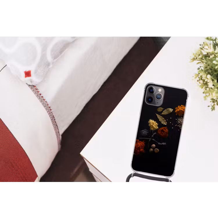 Kruiden - Zwart - Specerijen - Keuken - Koken Hoesje iPhone 12 Pro met koord klein -kamer