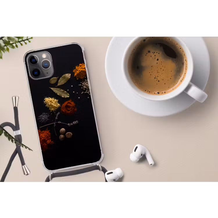 Kruiden - Zwart - Specerijen - Keuken - Koken Hoesje iPhone 12 Pro met koord klein -oordop
