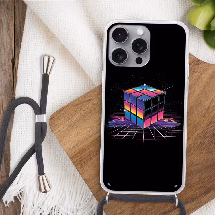 Kubus - Kleurrijk - Raster Hoesje iPhone 16 Pro Max met koord klein -sfeer4
