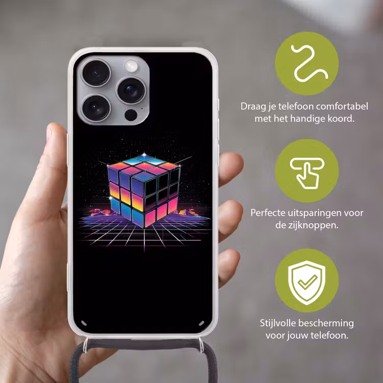 Kubus - Kleurrijk - Raster Hoesje iPhone 16 Pro Max met koord klein -sfeer2_NL