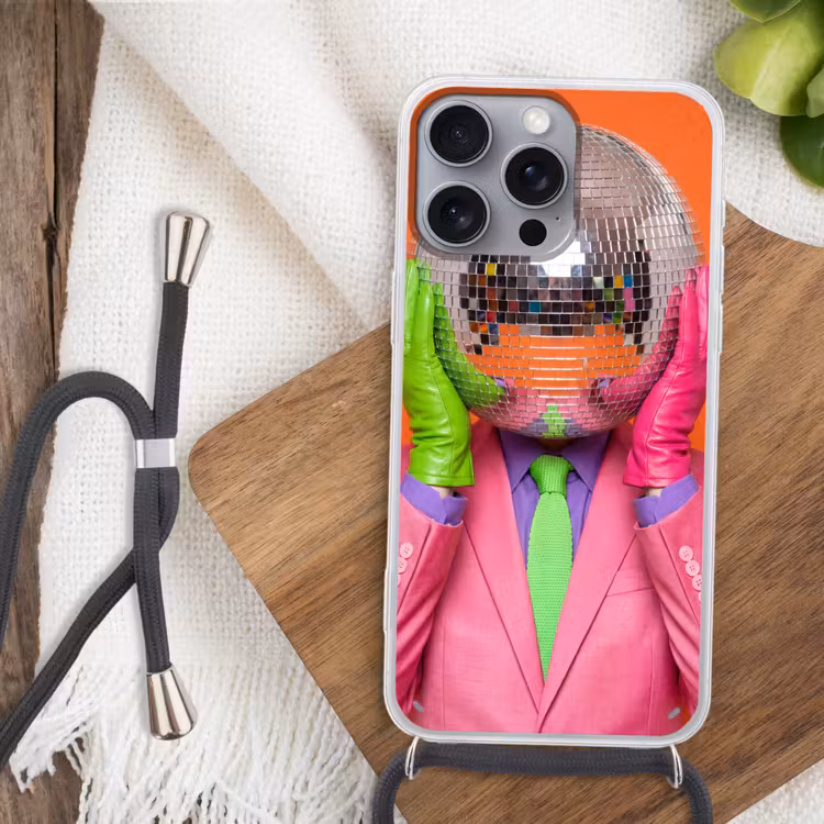 Kunst - Disco bal - Kleurrijk - Modern - Studio Hoesje iPhone 16 Pro Max met koord klein -sfeer4
