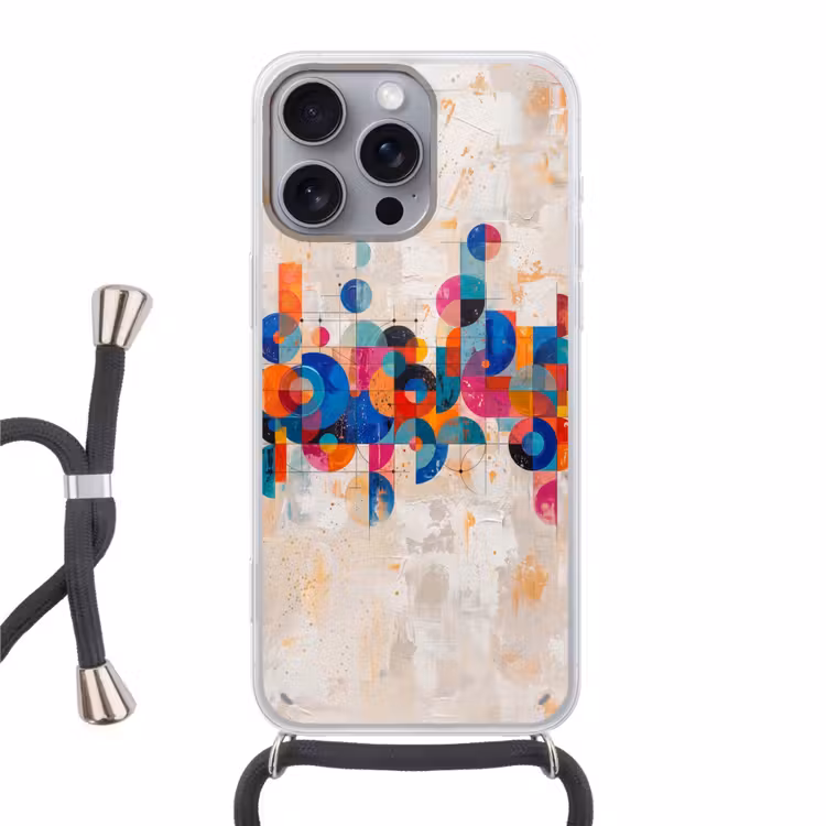 Kunst - Geometrisch - Abstract - Kleurrijk Hoesje iPhone 16 Pro Max met koord klein -3d