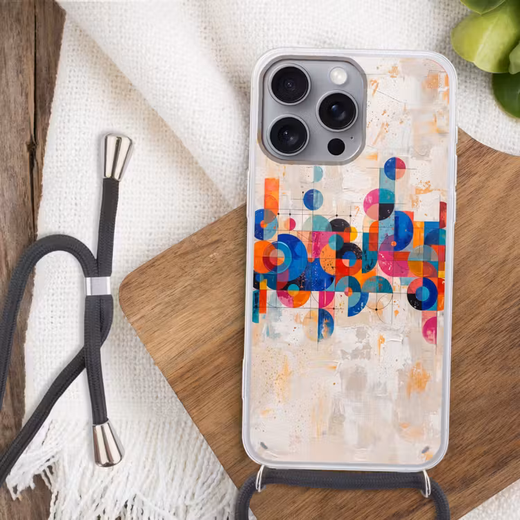 Kunst - Geometrisch - Abstract - Kleurrijk Hoesje iPhone 16 Pro Max met koord klein -sfeer4