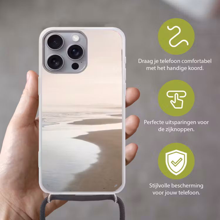 Kustlijn - Strand - Oceaan Hoesje iPhone 16 Pro Max met koord klein -sfeer2_NL