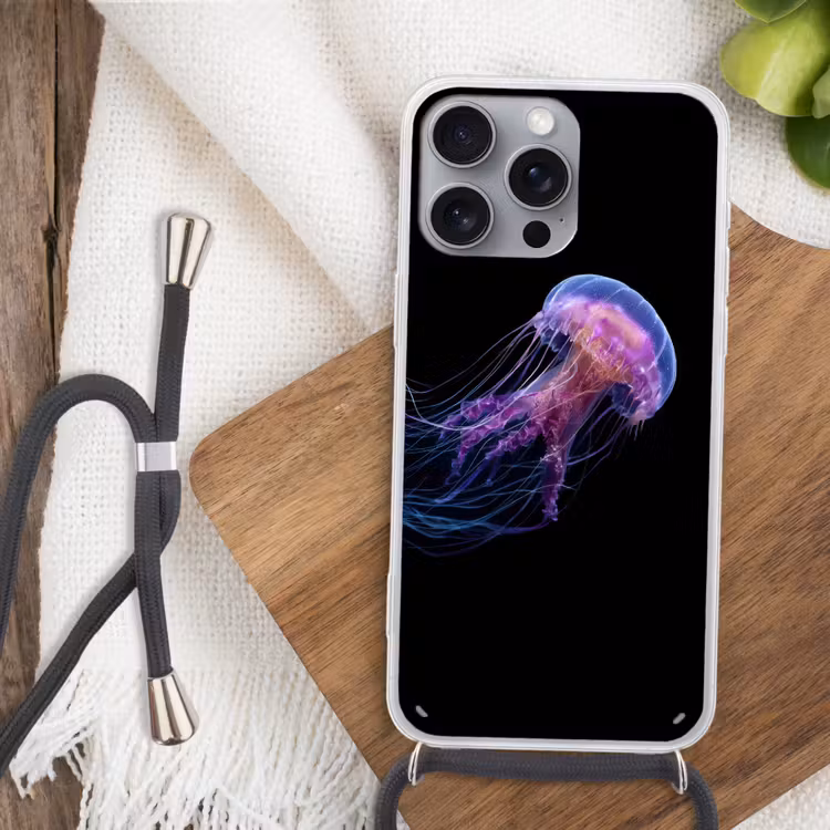 Kwal - Doorzichtig - Roze - Tentakels Hoesje iPhone 16 Pro Max met koord klein -sfeer4