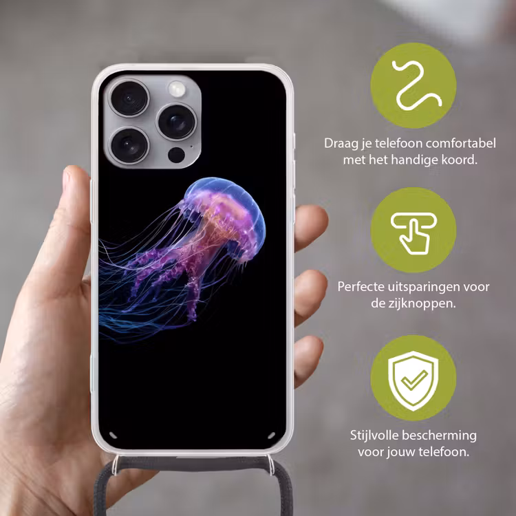 Kwal - Doorzichtig - Roze - Tentakels Hoesje iPhone 16 Pro Max met koord klein -sfeer2_NL