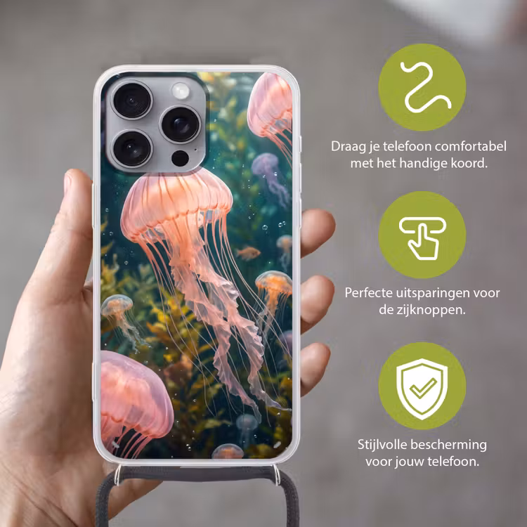 Kwal - Roze - Onderwater - Zeeleven - Dieren Hoesje iPhone 16 Pro Max met koord klein -sfeer2_NL