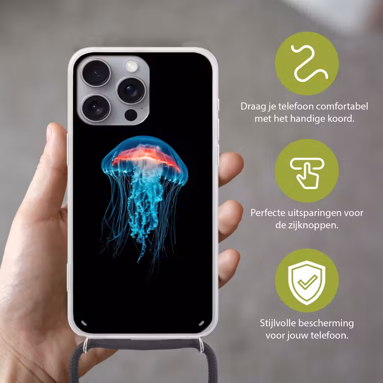 Kwal - Tentakels - Blauw - Licht Hoesje iPhone 16 Pro Max met koord klein -sfeer2_NL