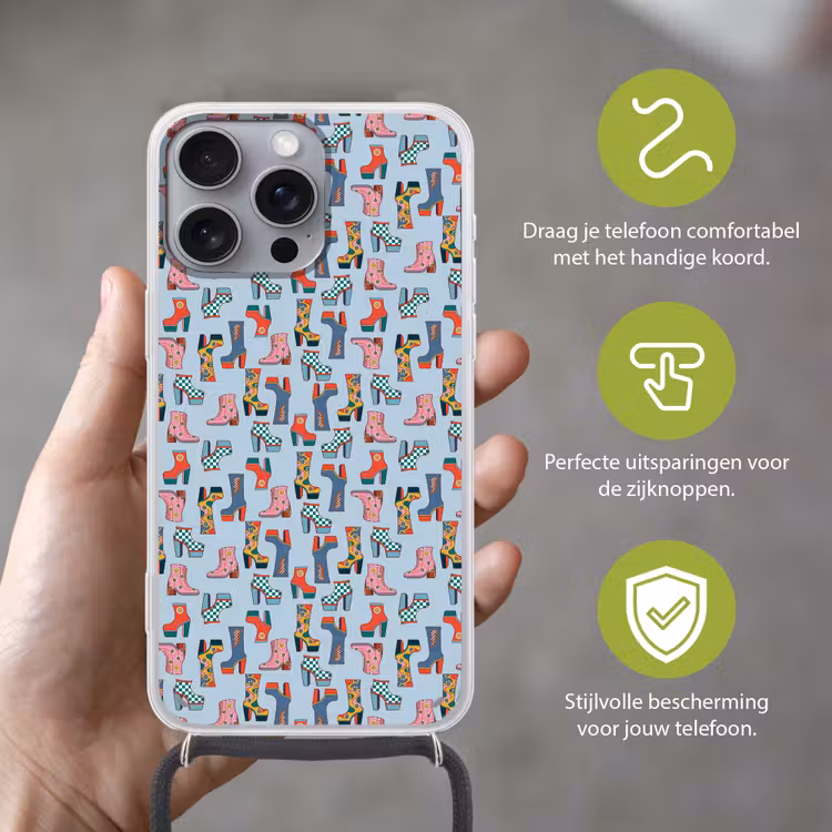 Laarzen - Patroon - Disco Hoesje iPhone 16 Pro Max met koord klein 804 -sfeer2_NL