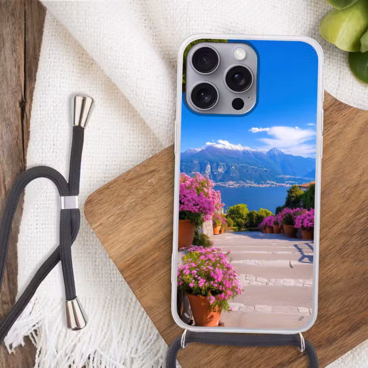 Lake Como - Italië - Landschap Hoesje iPhone 16 Pro Max met koord klein -sfeer4