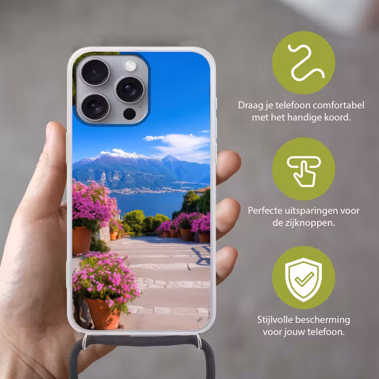 Lake Como - Italië - Landschap Hoesje iPhone 16 Pro Max met koord klein -sfeer2_NL