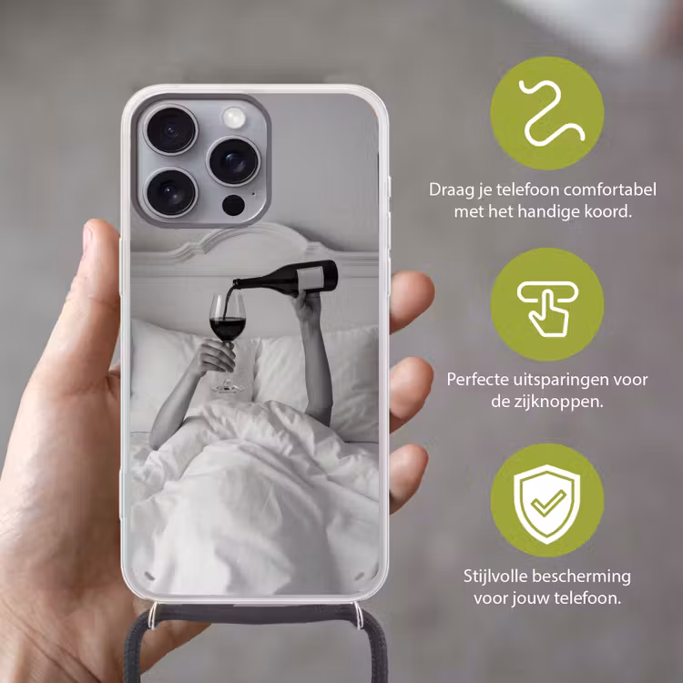 Lakens - Armen - Wijn - Glas Hoesje iPhone 16 Pro Max met koord klein -sfeer2_NL