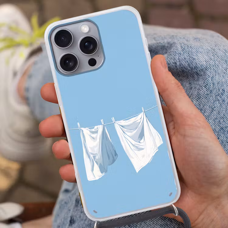 Lakens - Waslijn - Blauw - Minimalistisch Hoesje iPhone 16 Pro Max met koord klein -sfeer3