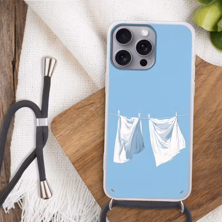 Lakens - Waslijn - Blauw - Minimalistisch Hoesje iPhone 16 Pro Max met koord klein -sfeer4