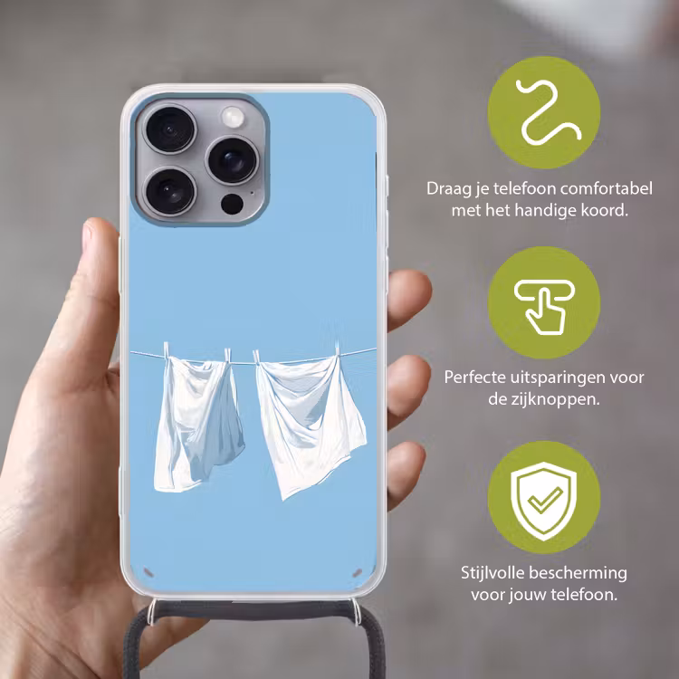 Lakens - Waslijn - Blauw - Minimalistisch Hoesje iPhone 16 Pro Max met koord klein -sfeer2_NL