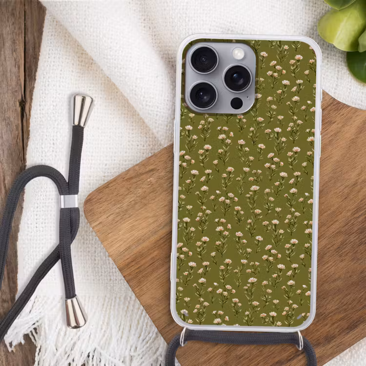 Landelijk - Bloemen - Groen Hoesje iPhone 16 Pro Max met koord klein 804 -sfeer4