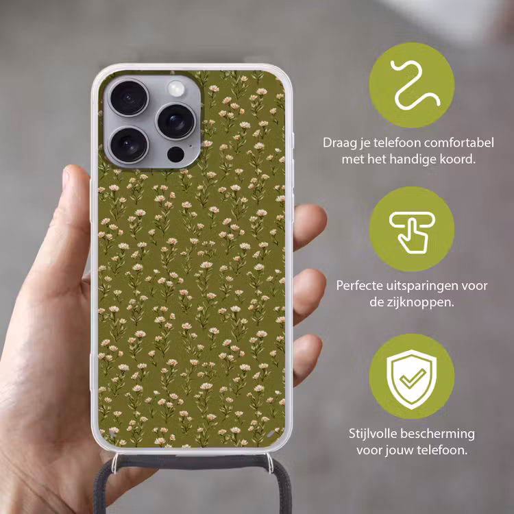 Landelijk - Bloemen - Groen Hoesje iPhone 16 Pro Max met koord klein 804 -sfeer2_NL