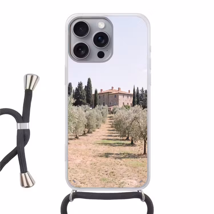 Telefoonhoesje met koord - Landhuis - olijfboom - gaard - Landhuis - olijfboom - gaard Hoesje iPhone 16 Pro Max met koord klein