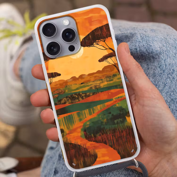 Landschap - Afrikaans - Zon Hoesje iPhone 16 Pro Max met koord klein -sfeer3
