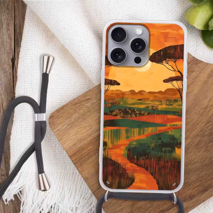 Landschap - Afrikaans - Zon Hoesje iPhone 16 Pro Max met koord klein -sfeer4