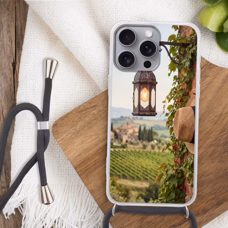 Lantaarn - Wijngaard - Landschap - Italiaans Hoesje iPhone 16 Pro Max met koord klein -sfeer4