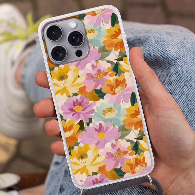 Lelies - Aquarel - Pastel Hoesje iPhone 16 Pro Max met koord klein 804 -sfeer3
