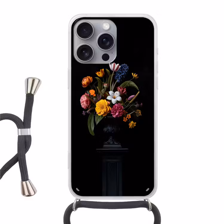 Lente - Bloemen - Klassiek - Vaas Hoesje iPhone 16 Pro Max met koord klein -3d