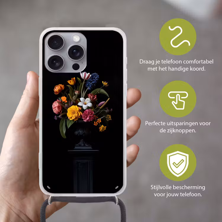 Lente - Bloemen - Klassiek - Vaas Hoesje iPhone 16 Pro Max met koord klein -sfeer2_NL