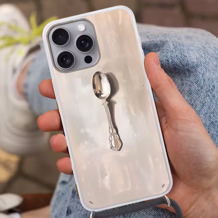 Lepel - Verf - Zilver Hoesje iPhone 16 Pro Max met koord klein -sfeer3